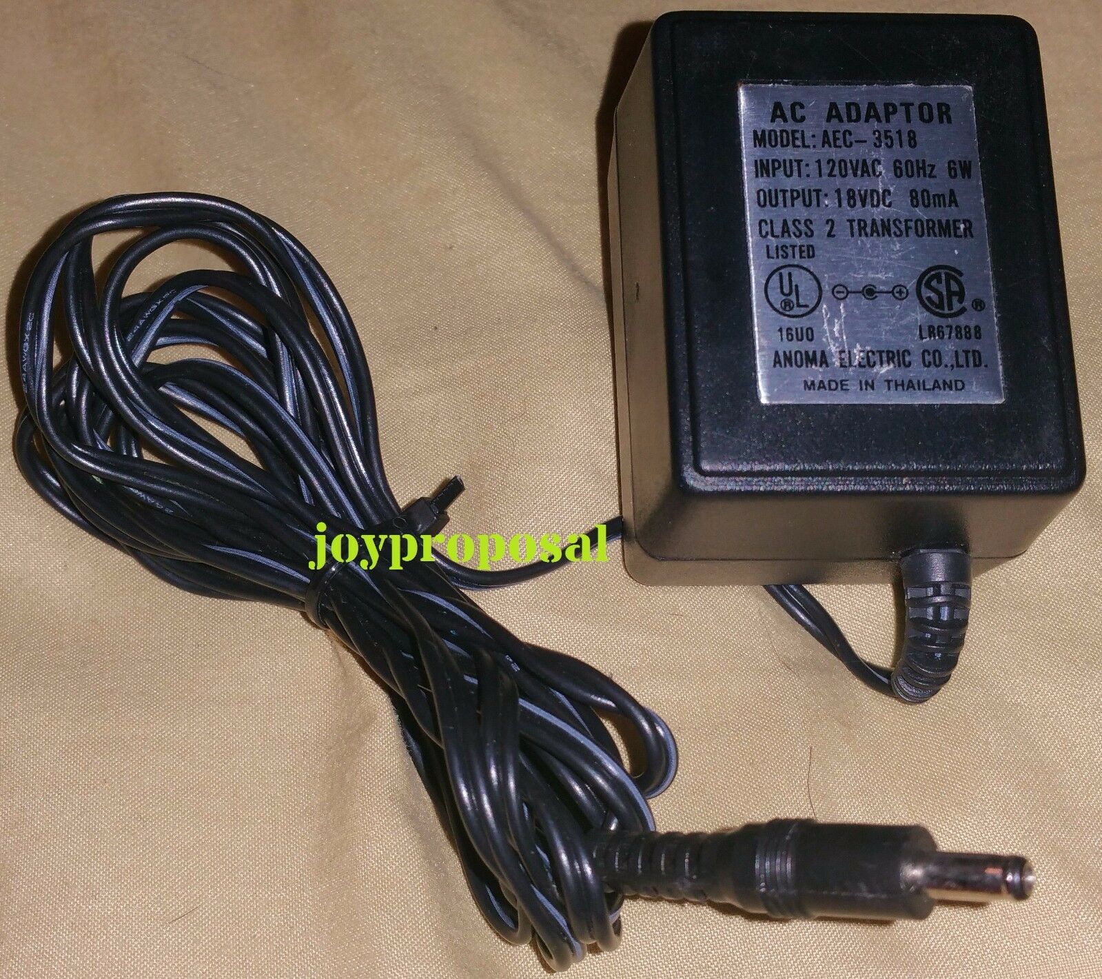 NEW Anoma Electric 18VDC 80mA AC/DC Adaptor AEC-3518 Power Supply LR67888 Black Wall Plug